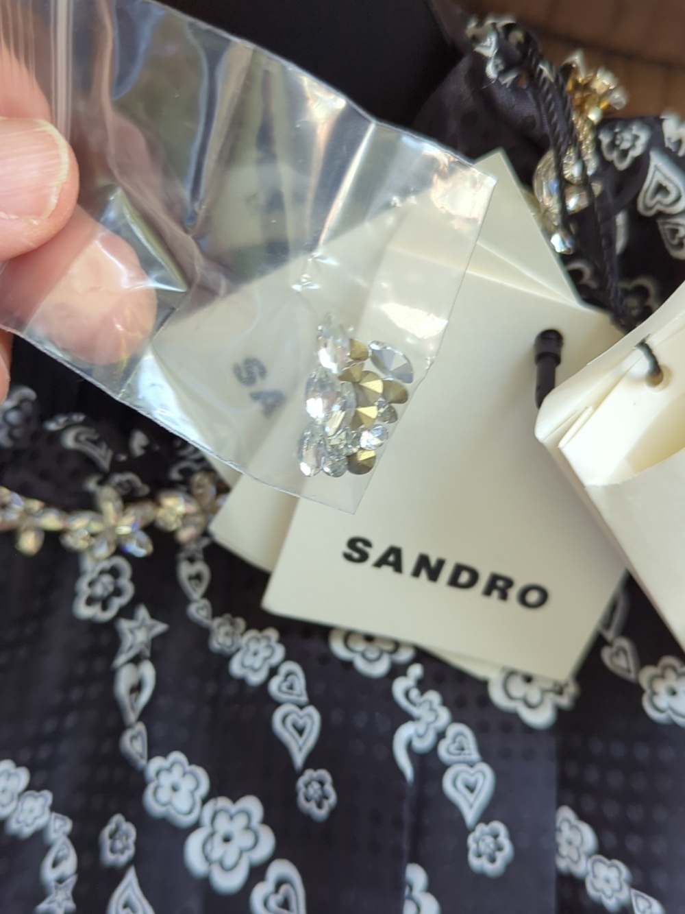 SANDRO Black Suisse Crystal Embellished Fit And Flare Dress NWT - Picture 10 of 13